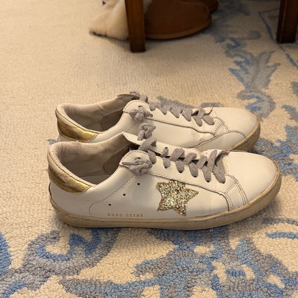 Golden Goose White Sneakers with Glitter Gold Star
